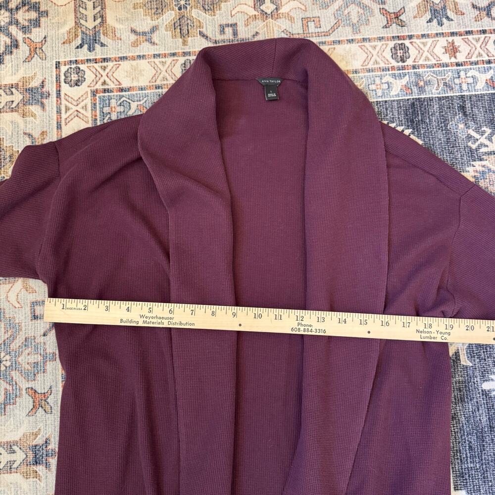 Ann Taylor Waffle Open Cardigan Plum Purple Women’s Size Large - Picture 7 of 9